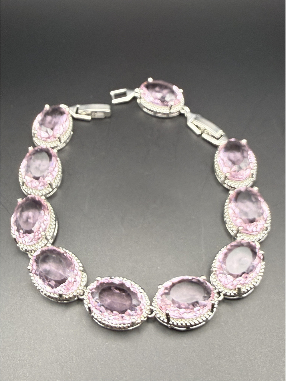 candy+clover elite chunky pink crystal statement 14k white gold plated bracelet